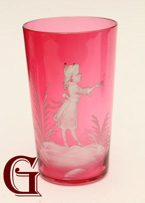 cranberry glass Mary Gregory tumbler